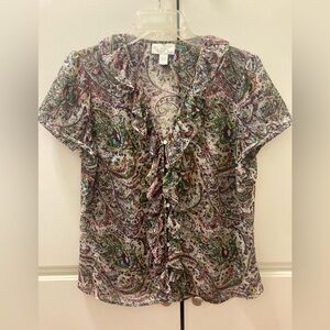LOFT Colorful Paisley Ruffle Blouse Size L